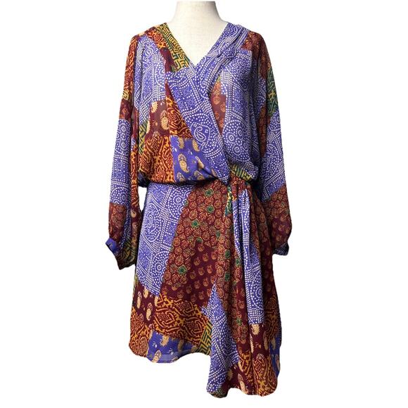 Zara Boho Patchwork Print Blouson Dress Sz M Wrap Multicolor - Picture 1 of 7